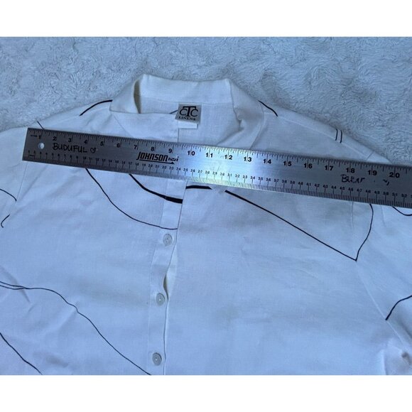 CTC Linens Womens XL Button Down Lagenlook Tunic Shirt Top White Black Print - Picture 5 of 8